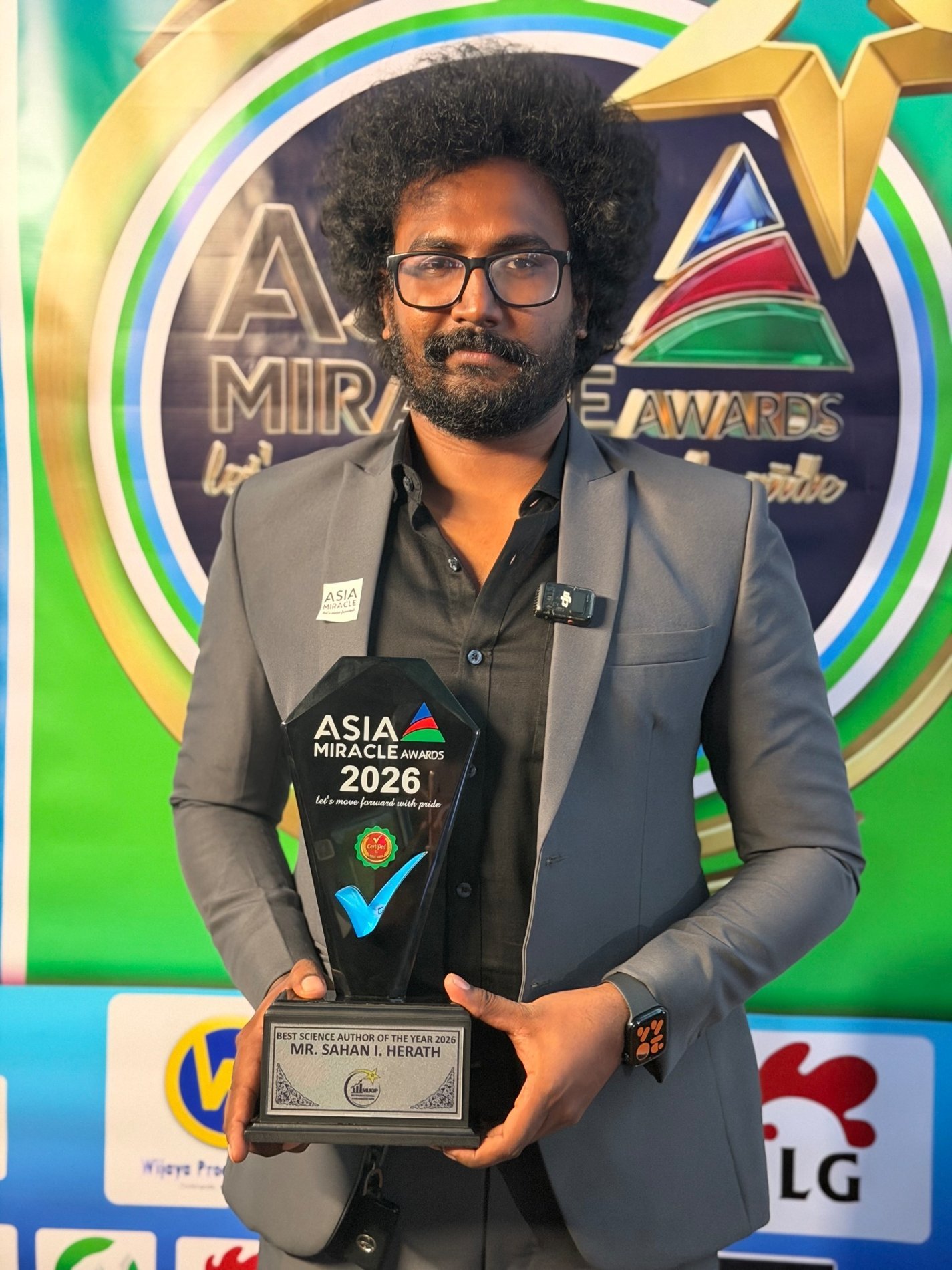 Sahan I Herath holding the Best Science Author of the Year 2026 Asia Miracle Award